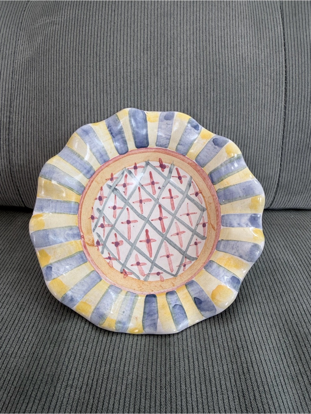 MacKenzie-Childs Hand Painted Terracotta Dessert Bowl Trinket Dish 6”